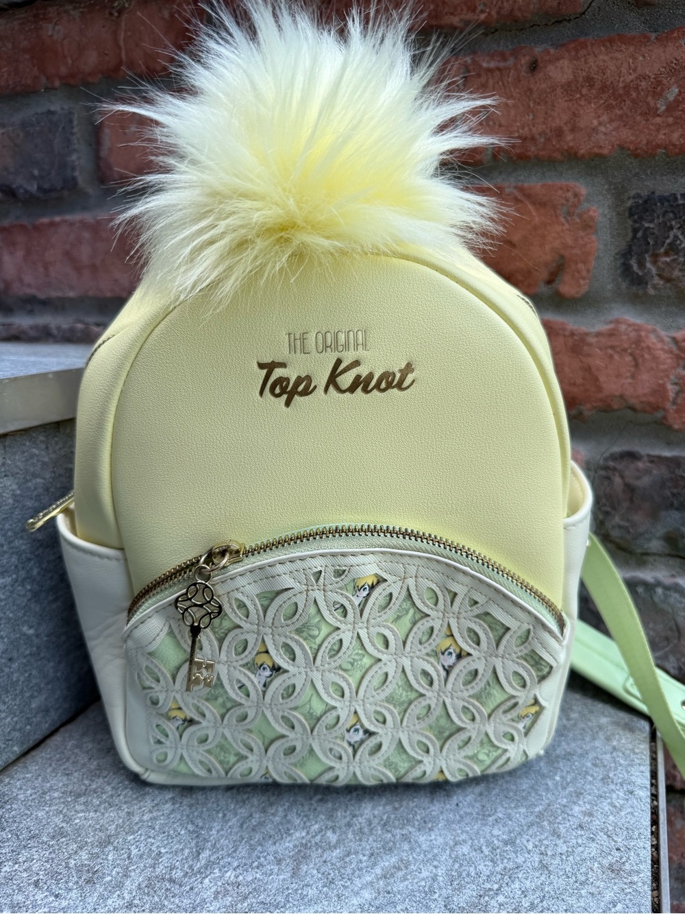 Loungefly Tinker Bell Top Knot Yellow & Light Green Pom-Pom Mini Backpack-